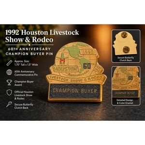 1992 Houston Livestock Show Rodeo 60th Anniversary Champion Buyer Pin Vtg HLSR